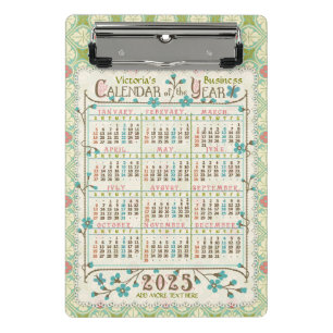 Mini Prancheta Calendário 2025 Art Nouveau Vitoriano   Personaliz