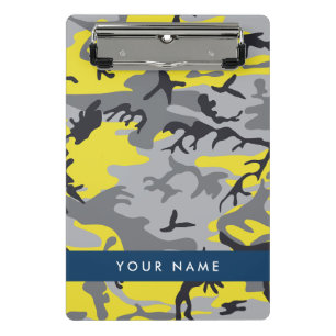 Mini Prancheta Camuflagem Amarela e Cinza Personalize seu nome