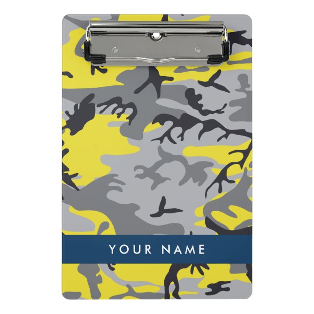 Mini Prancheta Camuflagem Amarela e Cinza Personalize seu nome (Frente)