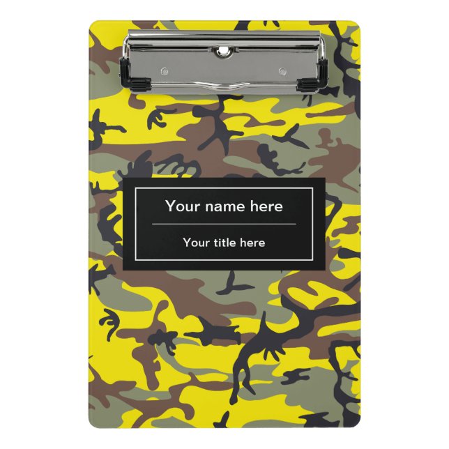 Mini Prancheta Camuflagem Amarela e Marrom, Camuflagem, Militar,  (Frente)
