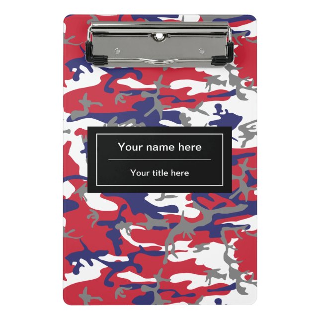 Mini Prancheta Camuflagem, Azul Branco Vermelho Cinza, Militar, E (Frente)