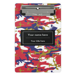 Mini Prancheta Camuflagem, Azul Branco Vermelho Dourado, Militar,