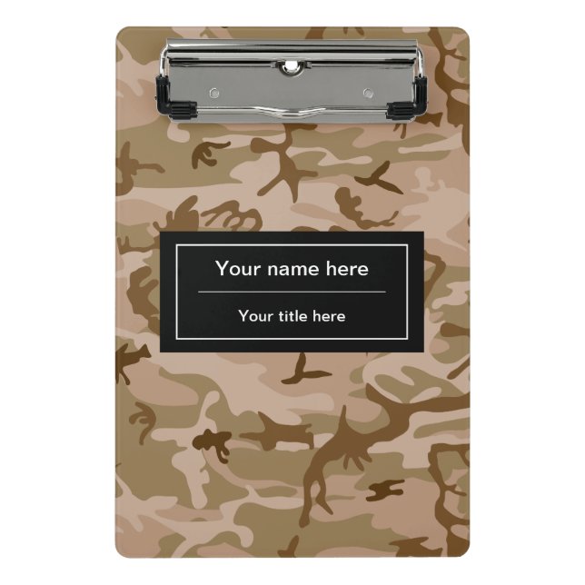 Mini Prancheta Camuflagem Deserto, Camuflagem Marrom, Militar, Ex (Frente)