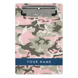 Mini Prancheta Camuflagem Rosa e Verde Personalize seu nome