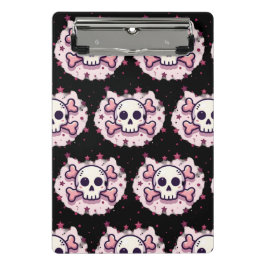 Mini Prancheta Caveira e Ossos Cruzados Rosa Pastel