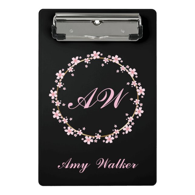 Mini Prancheta Cerejeira Rosa Blossom Monograma Molho Floral Femi (Frente)