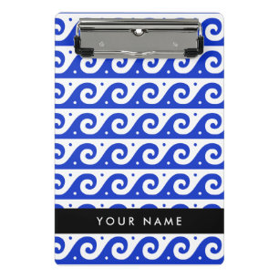Mini Prancheta Chave Grega Meander, Chave Wave, Azul, Seu Nome