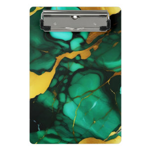 Mini Prancheta Chic Elegante verde escuro ouro amarelo Faux Marbl
