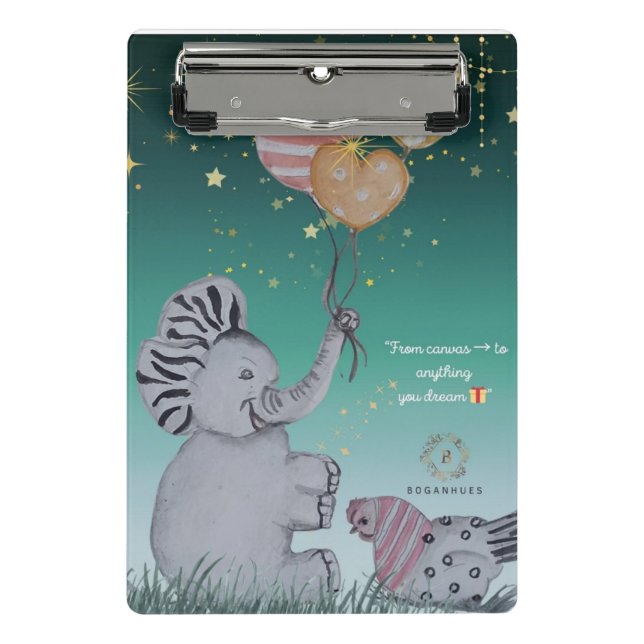 Mini Prancheta cobrir para Notebook "Eleze Elephant & Polka Hen" (Frente)