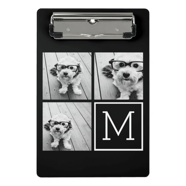 Mini Prancheta Colagem de Fotos Preta e Branca com Monograma (Frente)
