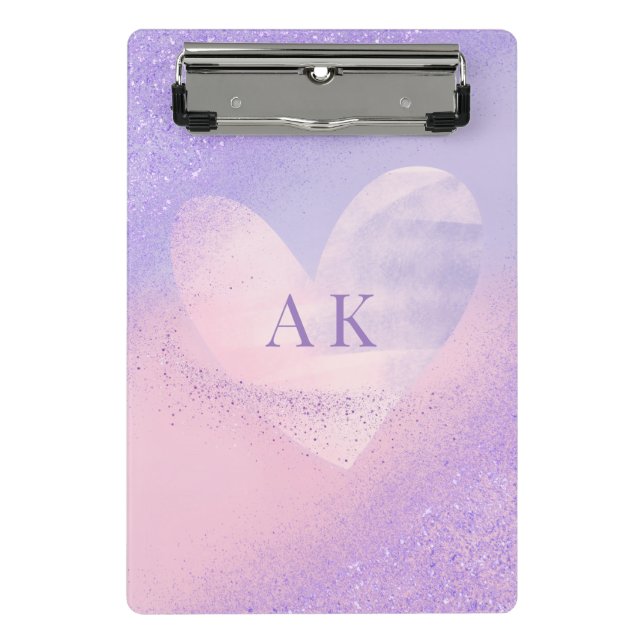 Mini Prancheta Coração com Gradiente Rosa Púrpura Monograma (Frente)