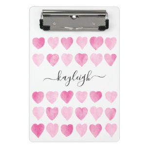 Mini Prancheta Corações de Aquarela Cor-de-Rosa-Bonita