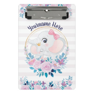 Mini Prancheta Coroa de Flores Rosa para Mãe e Bebê Elefante