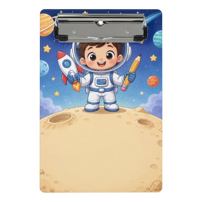 Mini Prancheta Criança Astronauta Pronta para Explorar Caderno Es (Frente)