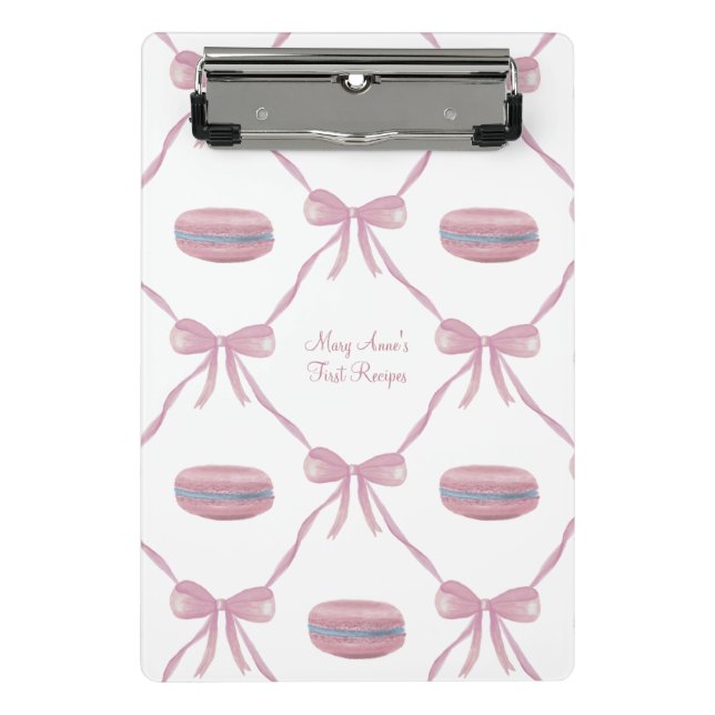Mini Prancheta Custom Pink Macarons Frilly Coquette Bow Recipe (Frente)