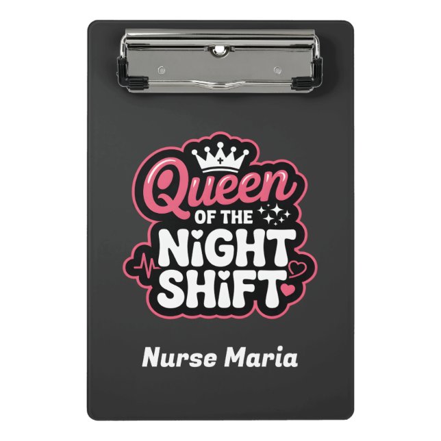 Mini Prancheta Custom Queen of the Night Shift Pink Nurse Crown (Frente)
