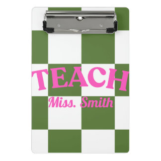 Mini Prancheta Customizable Green Checkered Teacher Clipboard 