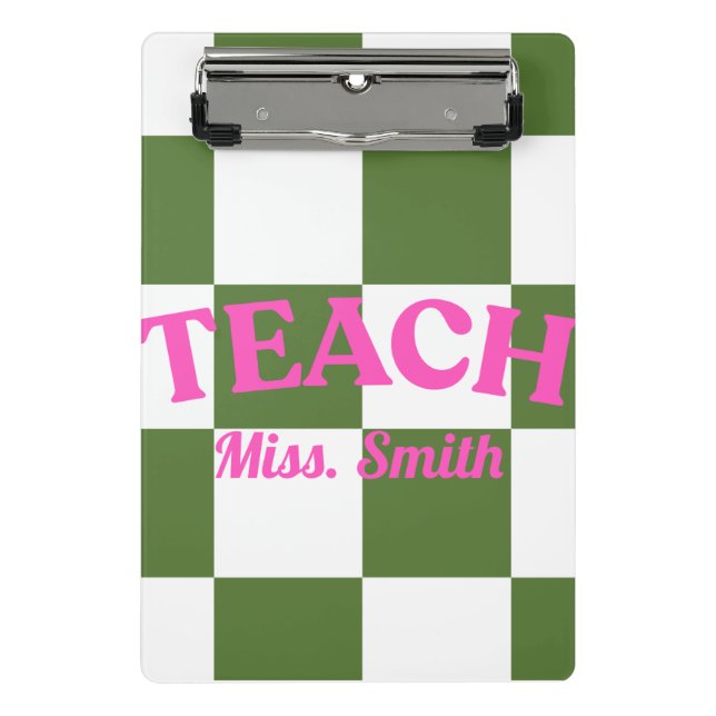 Mini Prancheta Customizable Green Checkered Teacher Clipboard  (Frente)