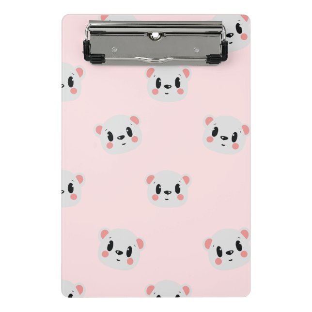 Mini Prancheta Cute Kawaii Bear Face Pattern on Pastel Pink (Frente)
