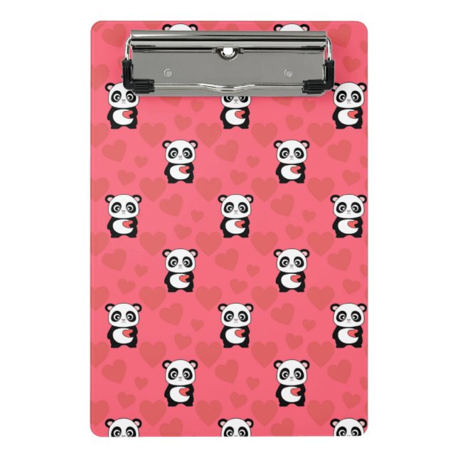 Mini Prancheta Cute Panda Holding Heart Pattern| Kawaii Valentine (Frente)