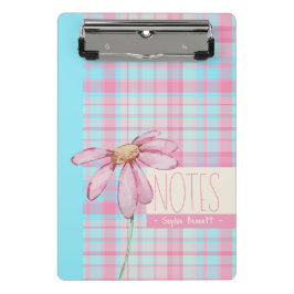 Mini Prancheta Cute plaid pastel pink Daisy Notes Notebook