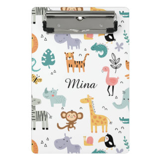 Mini Prancheta Cute Safari Jungle Animals Personalized Baby Name