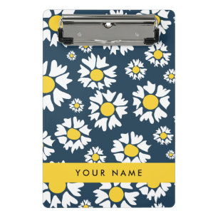 Mini Prancheta Daisy Pattern, White Daisies, Seu Nome