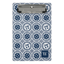 Mini Prancheta Damascado Preppy de Pickleball – Motivo Dink Azul