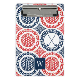 Mini Prancheta Damasceno de Golfe Preppy - Bolas e Tacadas - Azul