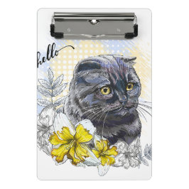 Mini Prancheta Desenho à mão de gato britânico preto engraçado co
