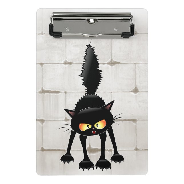 Mini Prancheta Desenho Animado de Gato Preto Engraçado e Feroz  (Frente)