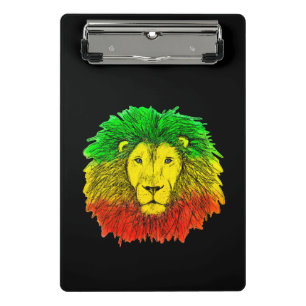 Mini Prancheta Desenho da cabeça de leão Rasta vermelho amarelo v