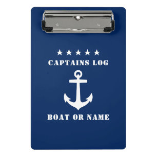Mini Prancheta Diário do Capitão Nome do Barco Estrelas de Âncora