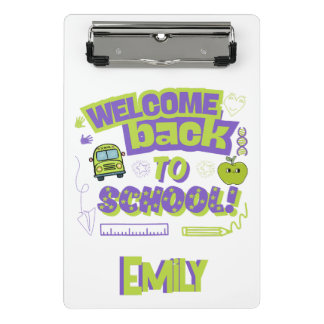 Mini Prancheta Diversão Verde Roxo Bem-vindo de Volta à Escola