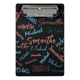 Mini Prancheta Dois nomes casal padrão monograma rosa claro azul