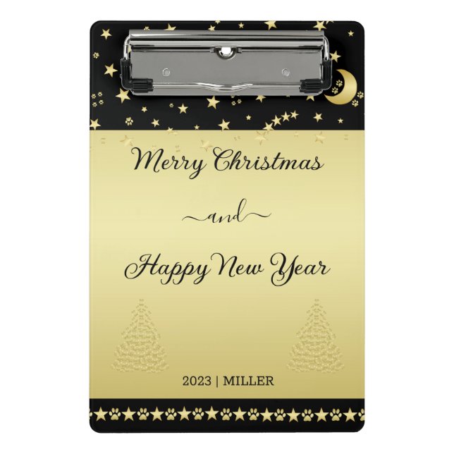 Mini Prancheta Douradas estrelas brilhantes de Natal, patas em ou (Frente)