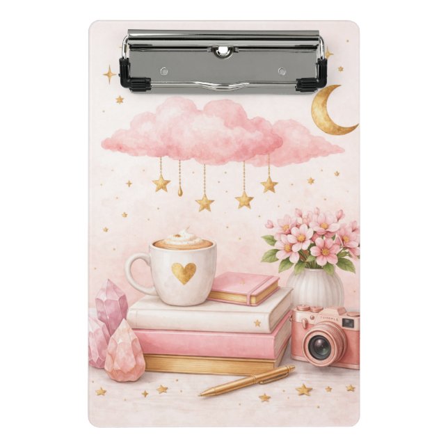 Mini Prancheta Dream Big Clipboard ✨ Pink Floral Cute Stationery (Frente)