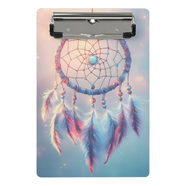 Mini Prancheta Dream Catcher com Penas e Miçangas Suaves (Frente)