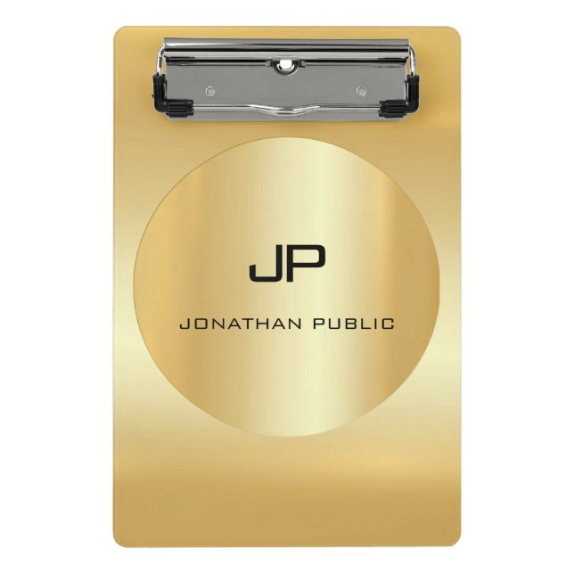 Mini Prancheta Elegante Faux Dourado Monograma Moderno Modelo (Frente)