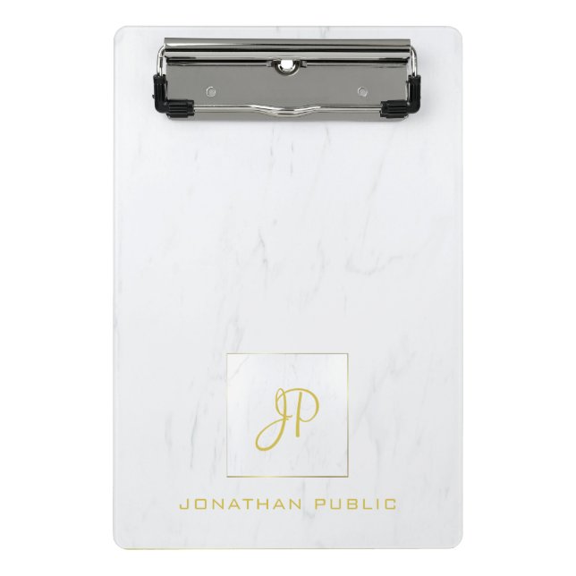 Mini Prancheta Elegante Monograma de Ouro em Mármore Branco Profi (Frente)