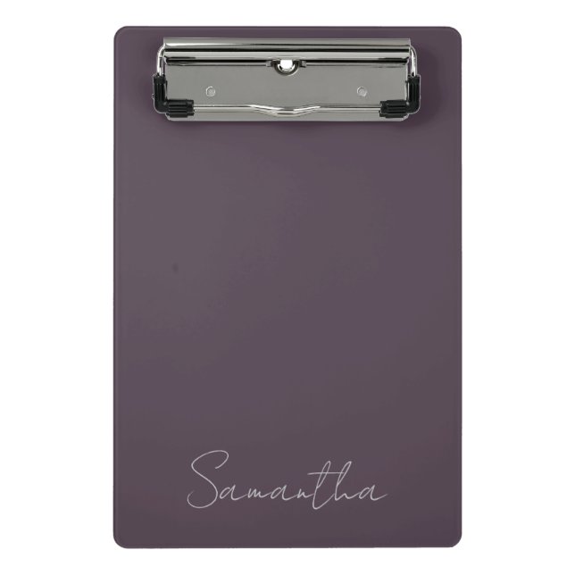 Mini Prancheta Elegante Nome Personalizado Roxo Taupe (Frente)