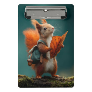 Mini Prancheta Esquilo Whimsical com mochila e Folha de outono