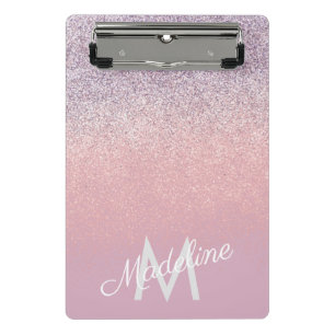 Mini Prancheta Falso Brilho Cor-de-Rosa e Roxo Monogramado  