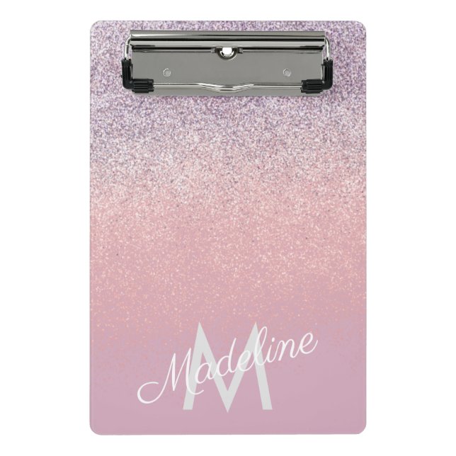 Mini Prancheta Falso Brilho Cor-de-Rosa e Roxo Monogramado   (Frente)