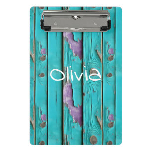 Mini Prancheta Faux Wood Purple e Turquoise Blue