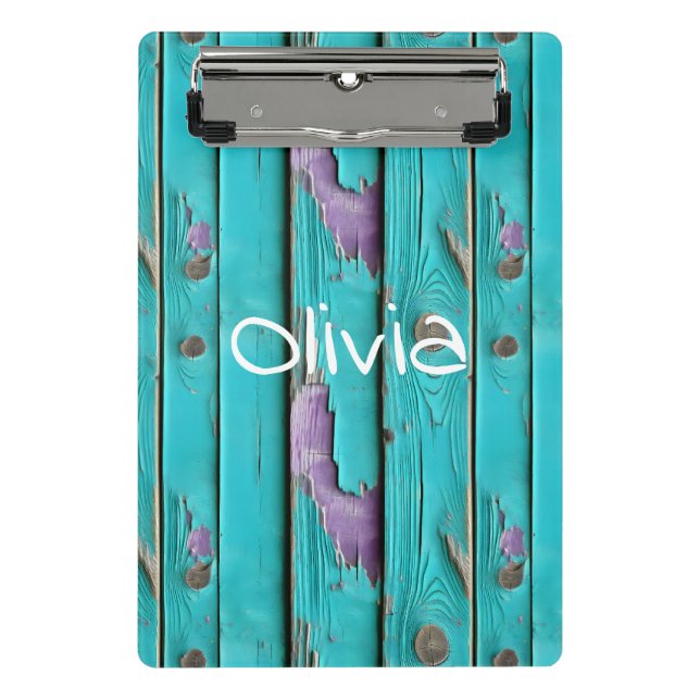 Mini Prancheta Faux Wood Purple e Turquoise Blue (Frente)