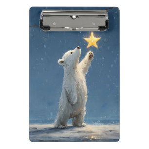 Mini Prancheta Filhote de Urso Polar Alcançando uma Estrela
