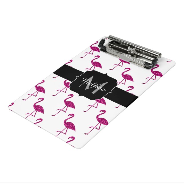 Mini Prancheta Flamingo brilhante Padrão de brilhos rosa Monogram (Inclinado3)