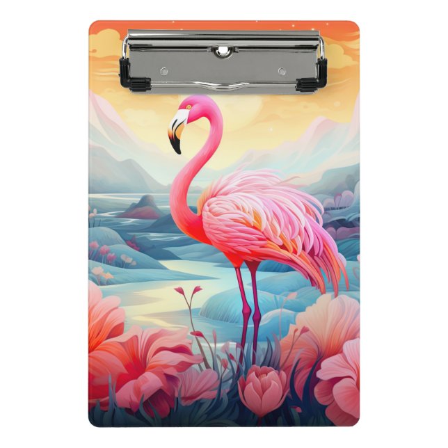 Mini Prancheta Flamingo Tropical com Flores (Frente)