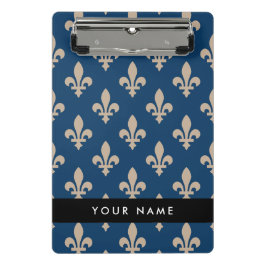 Mini Prancheta Fleur de Lis, Beige on Navy Blue, Royal, Your Name